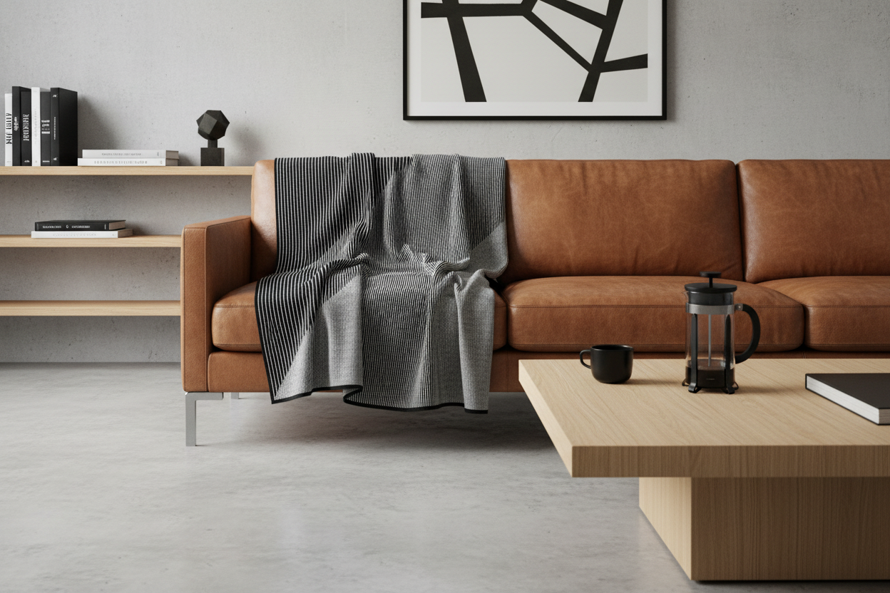 FJORD pledd – brun skinnsofa